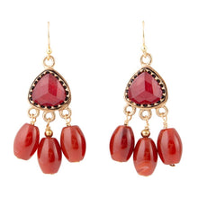 Load image into Gallery viewer, Filigreed Merlot Red Quartz Golden Drop Earrongs