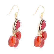 Load image into Gallery viewer, Filigreed Merlot Red Quartz Golden Drop Earrongs
