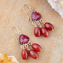 Load image into Gallery viewer, Filigreed Merlot Red Quartz Golden Drop Earrongs