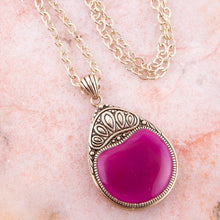 Load image into Gallery viewer, Flamenco Pink Magenta Agate Golden Pendant Necklace