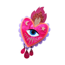 Load image into Gallery viewer, Flaming Heart Statement Brooch- Pink Neon Orange by Cherryloco