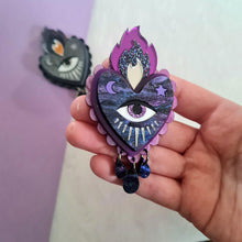 Load image into Gallery viewer, Flaming BLACK Heart Statement Brooch by Cherryloco