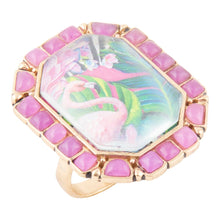 Load image into Gallery viewer, Flamingo Pink Agate Golden Statement Ring