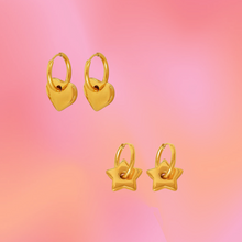Load image into Gallery viewer, Gold Puffy Titanium Charm Earrings