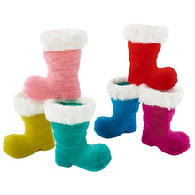Load image into Gallery viewer, Set of 2 10" Retro Flocked Santa Boots - Chartreuse