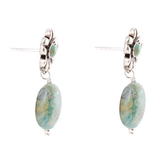 Load image into Gallery viewer, Floral Turquoise and Sterling Silver With Bead Drop Earrings