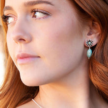Load image into Gallery viewer, Floral Turquoise and Sterling Silver With Bead Drop Earrings