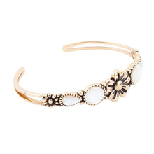 Load image into Gallery viewer, Floral White Mother of Pearl Golden Cuff Bracelet