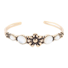 Load image into Gallery viewer, Floral White Mother of Pearl Golden Cuff Bracelet