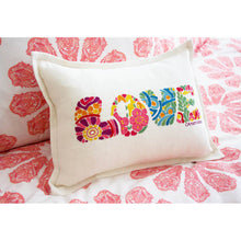 Load image into Gallery viewer, Flower Power Love Letters Hand-Embroidered Pillow - Available in Bright or Pastel by CatStudio