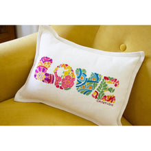 Load image into Gallery viewer, Flower Power Love Letters Hand-Embroidered Pillow - Available in Bright or Pastel by CatStudio