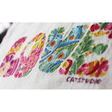 Load image into Gallery viewer, Flower Power Love Letters Hand-Embroidered Pillow - Available in Bright or Pastel by CatStudio