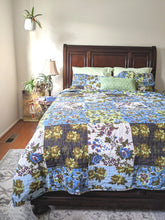 Load image into Gallery viewer, Tache Mystical Forest Green Blue Leaves Cotton Quilt Set (KST1504)