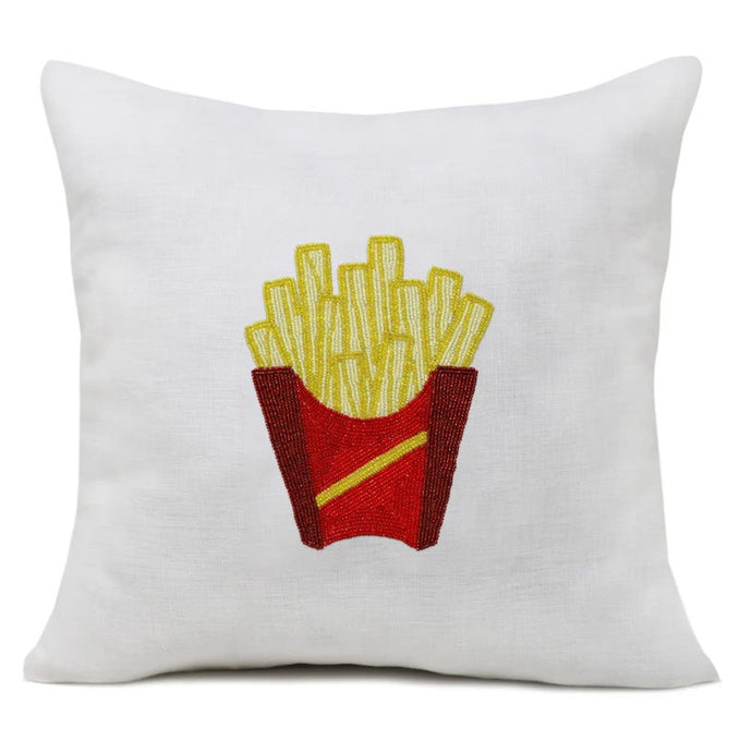 Hand-Beaded French Fries Pillow Cover – Fun Pop Art Decor