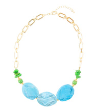 Load image into Gallery viewer, Fresh Twist Lime and Blue Agate Golden Chunky Necklace