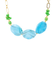 Load image into Gallery viewer, Fresh Twist Lime and Blue Agate Golden Chunky Necklace