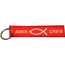 Load image into Gallery viewer, EL11-021 Jesus is my Co-Pilot Amen CREW Keychain or Luggage Tag or zipper pull Fish Spirit