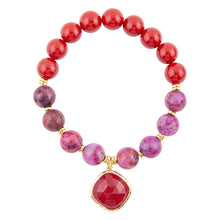 Load image into Gallery viewer, Fuchsia Agate Sunset Golden Bracelet