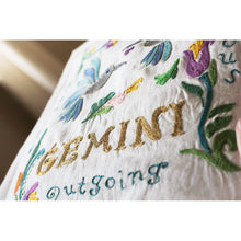 Load image into Gallery viewer, Gemini Astrology Hand-Embroidered Pillow by Cat Studio