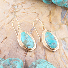 Load image into Gallery viewer, Genuine Blue Turquoise Golden Drop Earrings