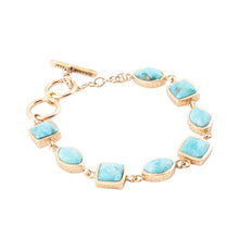Load image into Gallery viewer, Genuine Blue Turquoise Hammered Golden Link Bracelet