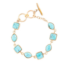 Load image into Gallery viewer, Genuine Blue Turquoise Hammered Golden Link Bracelet