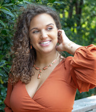Load image into Gallery viewer, Genuine Orange Sponge Coral Golden Abstract Statement Necklace
