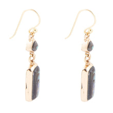 Load image into Gallery viewer, Geo Blue Abalone Golden Drop Earrings