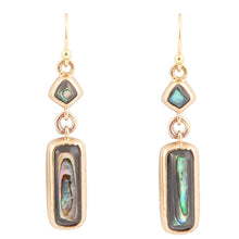 Load image into Gallery viewer, Geo Blue Abalone Golden Drop Earrings