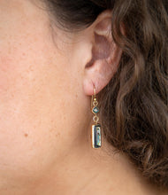 Load image into Gallery viewer, Geo Blue Abalone Golden Drop Earrings