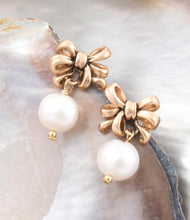 Load image into Gallery viewer, Gifted Freshwater Pearl Bow Golden Drop Earrings