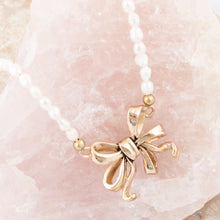 Load image into Gallery viewer, Gifted Freshwater White Pearl Golden Bow Pendant Necklace