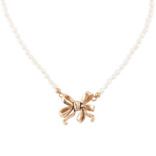 Load image into Gallery viewer, Gifted Freshwater White Pearl Golden Bow Pendant Necklace