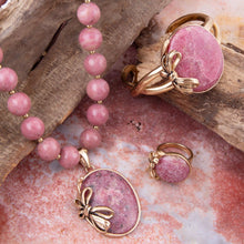 Load image into Gallery viewer, Gifted Pink Rhodonite Golden Bow Cuff Bracelet