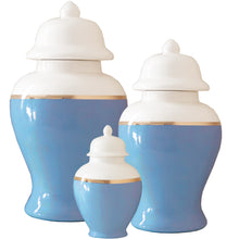 Load image into Gallery viewer, French Blue Color Block Ginger Jar with Gold Accent