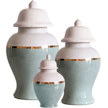 Load image into Gallery viewer, Lamb's Ear Blue Color Block Ginger Jar with Gold Accent