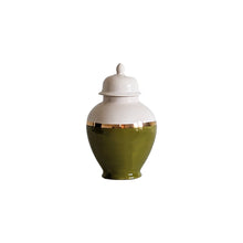 Load image into Gallery viewer, Moss Green Color Block Ginger Jar with Gold Accent