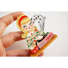 Load image into Gallery viewer, Girl with A Record Player Brooch by Laliblue