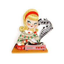 Load image into Gallery viewer, Girl with A Record Player Brooch by Laliblue