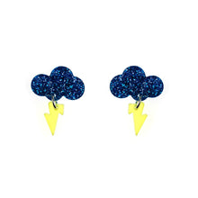 Load image into Gallery viewer, Baby Rain Cloud Earrings - Glitter Blue/Frosty Yellow