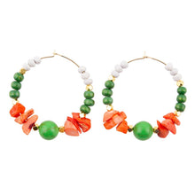 Load image into Gallery viewer, Green and Orange Coral Golden Hoop Earrings