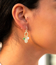 Load image into Gallery viewer, Green Jade and Pink Sunstone Golden Drop Earrings