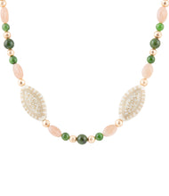 Load image into Gallery viewer, Green Jade and Pink Sunstone Golden Necklace