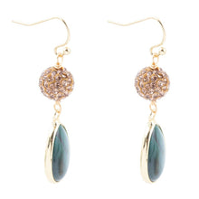Load image into Gallery viewer, Jeweled Green Malachite Golden Drop Earrings