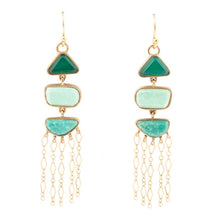 Load image into Gallery viewer, Green Multi Stone Golden Drop Earrings
