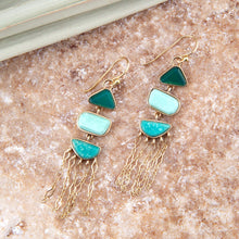 Load image into Gallery viewer, Green Multi Stone Golden Drop Earrings