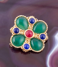 Load image into Gallery viewer, Green Onyx Mixed Stone Golden Brooche