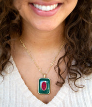 Load image into Gallery viewer, Green Onyx Stacked Red Quartz Golden Pendant Necklace