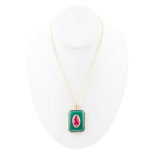 Load image into Gallery viewer, Green Onyx Stacked Red Quartz Golden Pendant Necklace