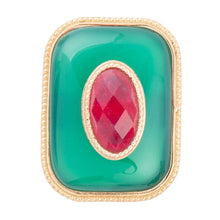 Load image into Gallery viewer, Green Onyx Stacked Red Stone Golden Statement Ring